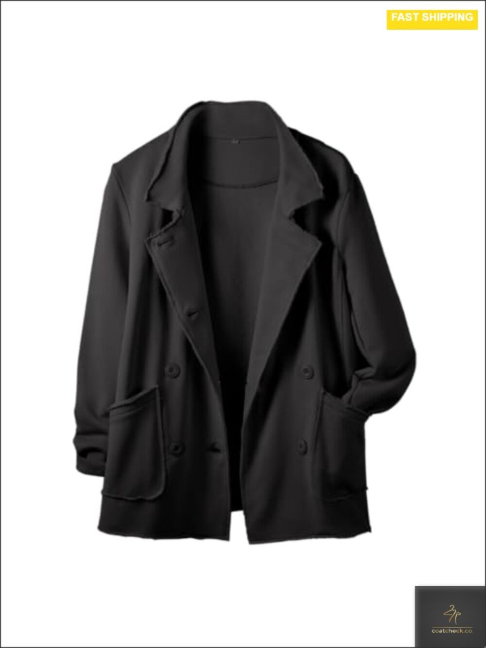 Women's Double Breasted Fleece Peacoat Trench Blazer Jacket Long Sleeve Notch
